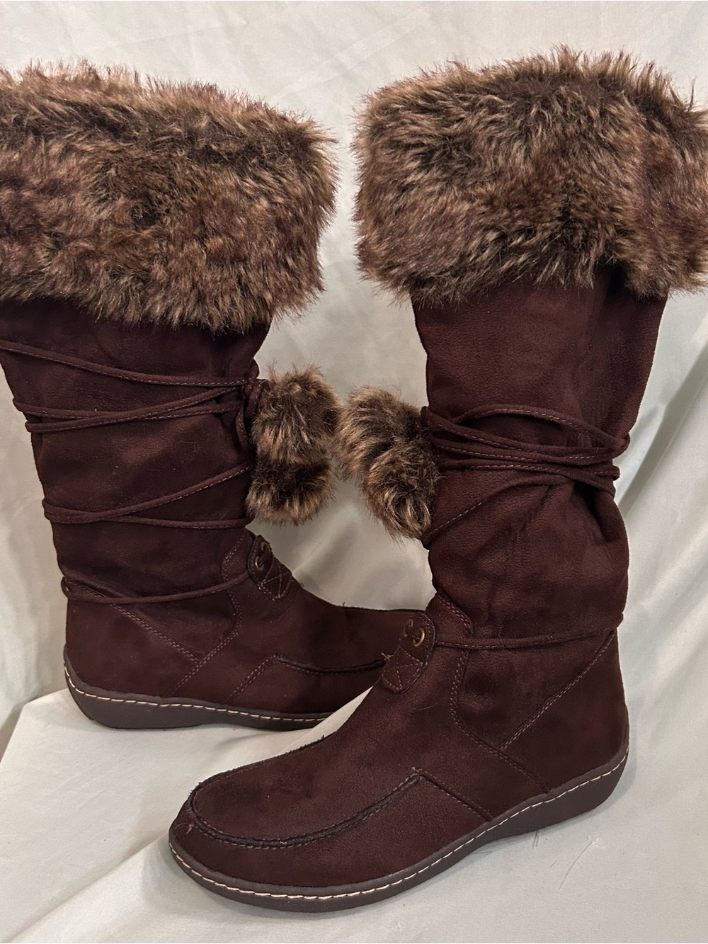 American Eagle Y2K Brown Faux-Fur Lace-Up Zipper Winter Boots Ski